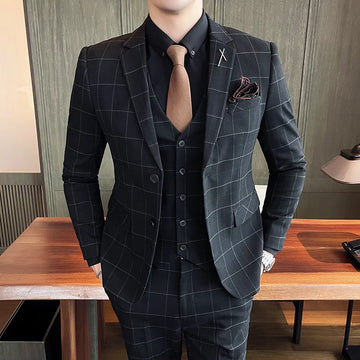 (Blazers + Pantalones + Chaleco) Conjunto de 3 piezas de blazer para hombre, vestido de boda para novio, traje formal de negocios ajustado de otoño, de lujo