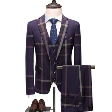 Conjunto de 3 piezas de blazer, pantalón y chaleco para hombre, traje informal de negocios a cuadros de tres piezas, chaqueta, abrigo, pantalón y chaleco.