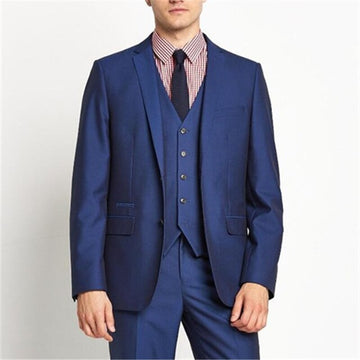 Costume 3 pièces pour homme, blazer bleu, pantalon, gilet, cravate, coupe cintrée, tenue de soirée sur mesure