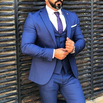 Costume de mariage bleu à un bouton pour homme, coupe slim, smoking pour marié, costume de mariage 3 pièces pour homme (blazer, pantalon, gilet)