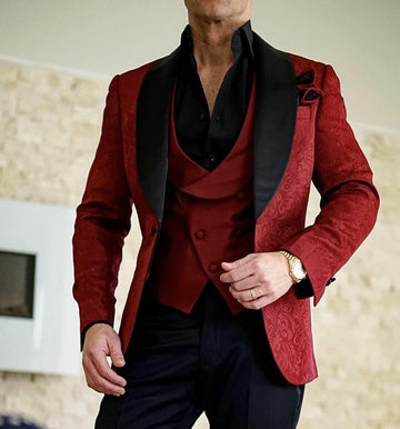 Tuxedos de marié à revers noir et châle pour garçons d'honneur, costumes pour hommes à un bouton, mariage/bal/dîner, blazer pour meilleur homme (veste + pantalon + gilet)