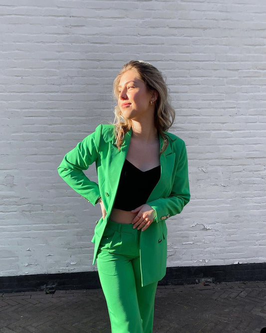 Costume blazer vert vif pour femme, style urbain, coupe slim, tenue de soirée, tenue de mariage, 2 pièces