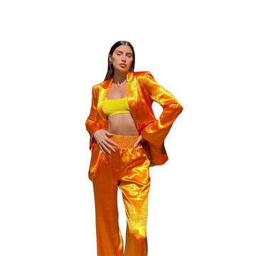 Blazer de terciopelo naranja brillante para mujer, traje de 2 piezas, hecho a medida, para fiesta de noche, formal, cumpleaños, trabajo