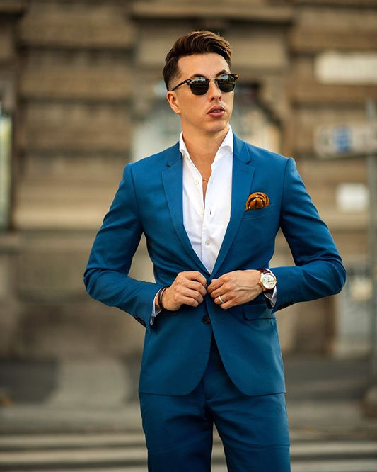 British Men Suits 2 Piece Blue Peaky Blinder Suit Slim Fit Suit Business Jacket Pants Custom Wedding Tuxedos