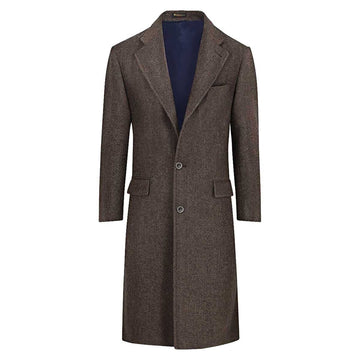 Brown Herringbone Winter Men Suits Custom Made Notched Lapel Groom Party Tuxedo Long Coat For Men One Piece