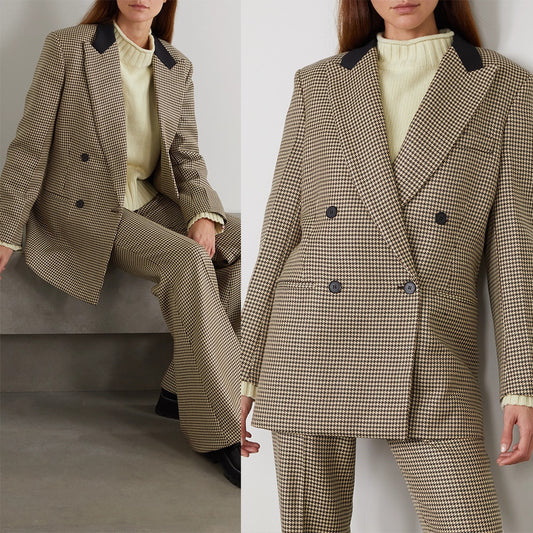 Veste en laine marron pour femme, costume d'hiver à carreaux épais, tenue de bal, soirée, mariage, deux pièces, sur mesure