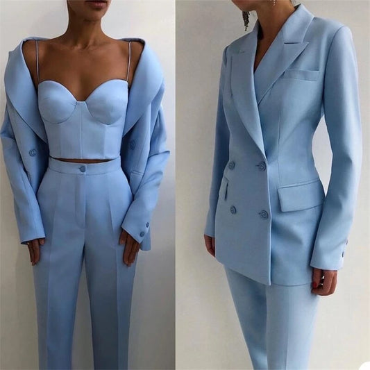 Business Women Suits Office Blazer Peak Lapel Femenino Custom Made Suit Formal Work Wear 3 Piece Sets