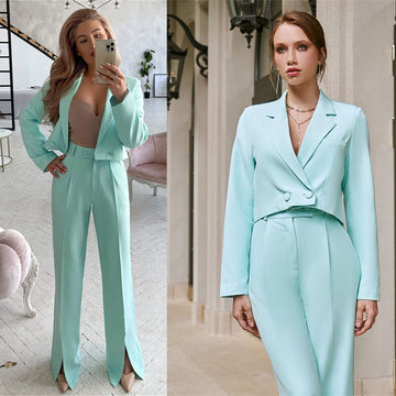 Candy Color Women Pants Suits 2 Pieces Slim Fit Prom Evening Party Wear Blazer Flared Trouser Sets