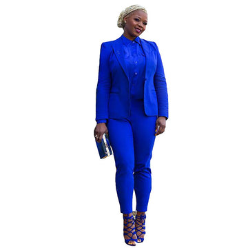 Ensemble blazer et pantalon décontracté bleu royal pour femme, grande taille, pour le bureau, 2 pièces