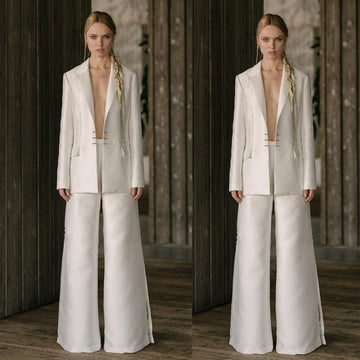 Women Suits Evening Dresses Sexy V Neck Long Sleeve Pant Suits Prom Gowns Party Wear
