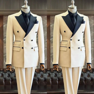 Trajes elegantes para hombre, de doble botonadura, con solapa de pico, para fiesta de graduación, de 2 piezas, chaqueta y pantalones, conjuntos completos, ropa masculina de lujo.