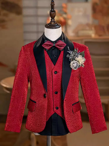 Ensemble de smoking à paillettes de luxe pour garçon avec nœud papillon et gilet - Parfait pour les mariages, les spectacles et les occasions spéciales !