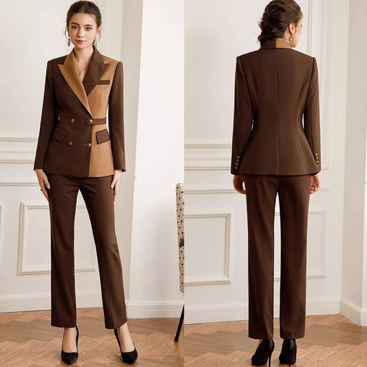 Costume deux pièces pour femme, couleur chocolat, coupe slim, sur mesure, tenue de soirée, pour mariage, pantalon droit