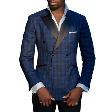 Traje clásico de cuadros negros para hombre, traje de boda de dos piezas con cuello cerrado, esmoquin para hombre, traje formal de alta calidad para ocasiones especiales.