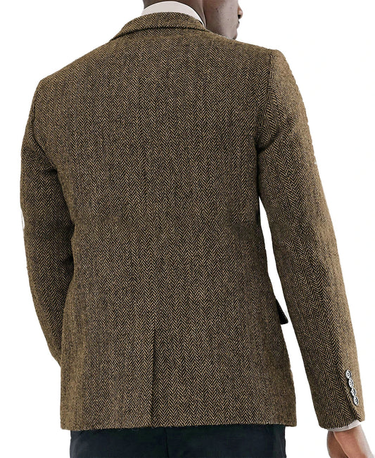 Traje clásico de espiga marrón para hombre, traje de negocios, chaqueta, novio, boda, corte entallado, traje de fiesta, blazer para hombre