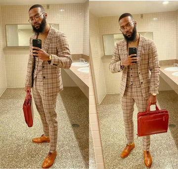 Classic Check Beach Wedding Tuxedos Two Button Mens Groom Suits Notched Lapel Slim Fit Prom Party Blazer Jacket Three Pieces
