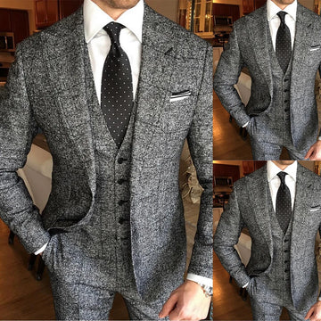 Classic Fall Wedding Suits for Men Peak Lapel Tuxedos Slim Fit Groom Wear Business Office 3 Pieces Jacket Pants and Vest