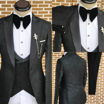 Classic Shine Wedding Men Suits Costume Made With Sprayed Gold New Tailor-Made Groom 3-Pieces Singer Formal Occasions Party