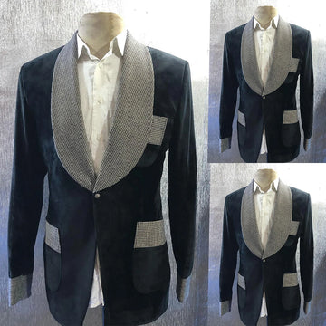 Traje clásico de terciopelo de invierno para hombre, abrigo de una pieza, chaqueta de un solo pecho con cuello a cuadros vintage, esmoquin de boda hecho a medida, nuevo y popular