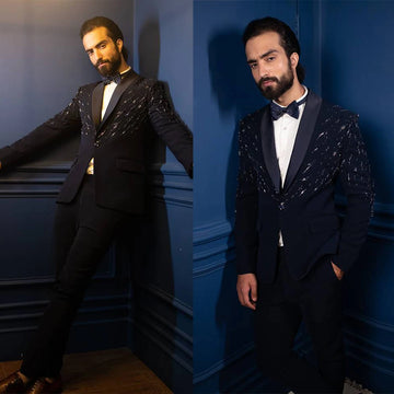 Cool Men's Suits Tailored 2 Pieces Blazer Pants One Button Shining Appliques Shawl Lapel Plus Size Tuxedo Custom Made Party