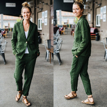 Cotton Linen Tailored Women Pants Suits Prom Party Wear Blazer For Wedding Loose Trousers 2 Pieces