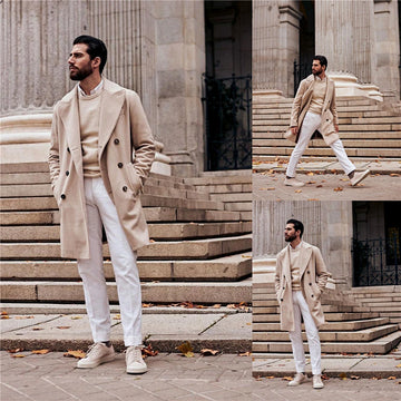 Cream White Warm Mens Long Coat Suits Men Tuxedos Men Prom Dinner Blazer Suit Only One Jacket