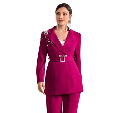 Traje de pantalón holgado para madre de la novia con cuentas de cristal para fiesta de noche (chaqueta y pantalón)