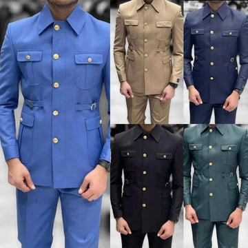 Custom Stylish Chinese Style Men’s Suits with Elegant Stand Collar for Weddings and Formal Events - Variety of Colors Available