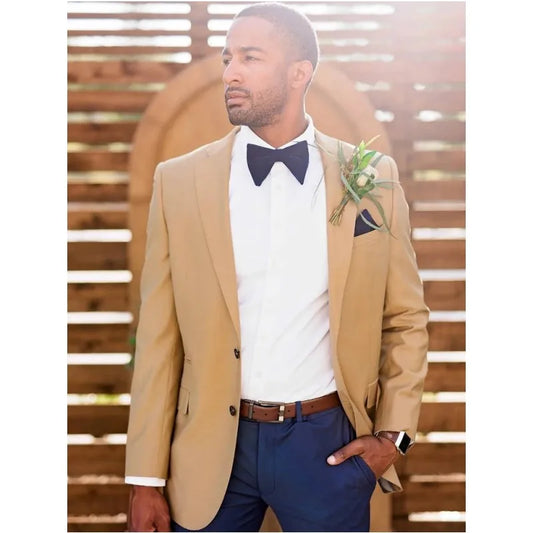 Traje de hombre caqui con solapa de pico y dos botones para novio, esmoquin de boda, blazer ajustado para graduación, personalizado, 2 piezas