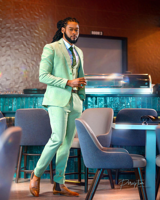 Customized Fashion Green Wedding Men's Suit New Fit Slim Tailor-Made Groom 3-Pieces Coat Pant Vest Formal Occasions Singer Party