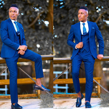 Dark Blue Business Men Suits Slim Fit Tailor-Made 3pcs Single Breasted Blazer Vest Pants Wedding Formal Causal Prom Tailored