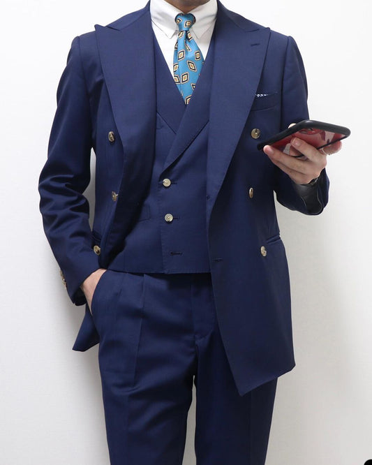 Costume homme bleu foncé 3 pièces slim sur mesure mode croisé blazer pantalon formel mariage affaires bal décontracté sur mesure