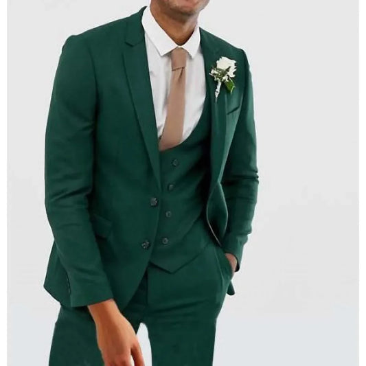 Trajes de solapa con muesca verde oscuro de un solo pecho para hombre, moda formal, informal, de negocios, para boda, novio, esmoquin, conjunto de 3 piezas