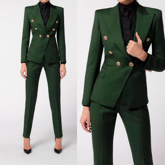 Costume blazer vert foncé pour femme, coupe slim, tenue de soirée, de mariage, 2 pièces