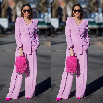 Designed Women Suits Dresses Vintage Double Breasted Party Gown Pocket Jacket Custom Made Elegant Power Blazer 2 Pieces
