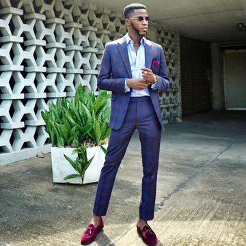 Costume à carreaux pour homme, ensemble blazer à un bouton, coupe slim, veste et pantalon, revers crantés, tenue de mariage