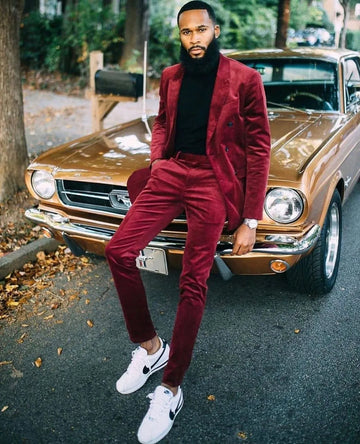 Designer Clothes Men Prom Dresses Burgundy Velvet Slim Fitted Suits For Wedding Evening Custom Groom 2 Pieces Social Set