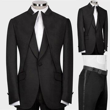 Designer Men Wedding Suits Stand Lapel Single Breasted Tuxedos Groom Business Party 2 Pcs Blazer Pants Customized Suit