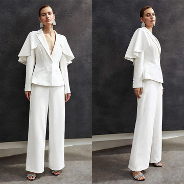 Designer Mother Of The Bride Pant Suits With Wraps White Evening Party Women Tuxedos Outfit Wear (Jacket+Pants)