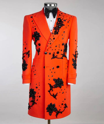 Costume homme en laine et diamants, une pièce, blazer long, smoking, simple boutonnage, appliques, perles, tenue de travail formelle, bal, grande taille, sur mesure
