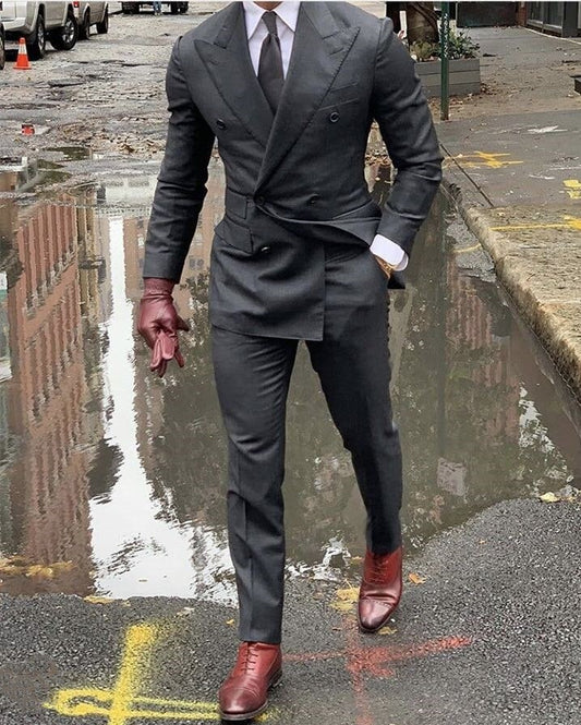 Costume de mariage gris croisé pour homme, costume de bal, smoking, blazer, costume 2 pièces, veste et pantalon