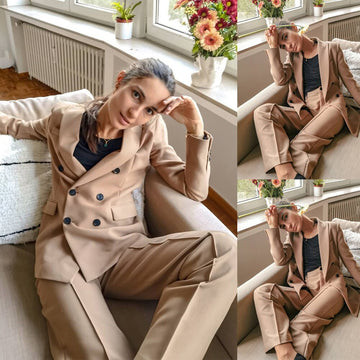 Double Breasted Women Blazer Street Power Suits Plus Large Evening Party Robe Outfit Wedding Wear 2 Pieces