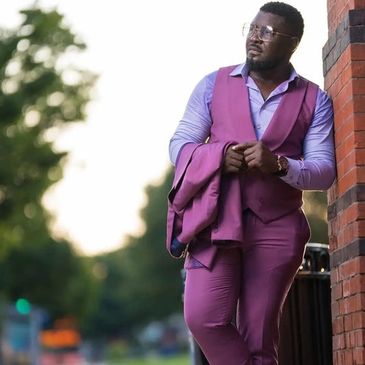 Ensemble blazer italien violet 3 pièces pour homme, robe de mariée, marié, coupe cintrée, tenue d'affaires formelle