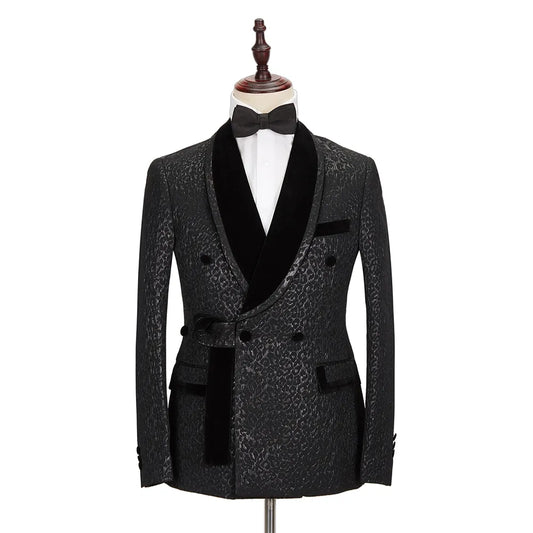 Men Suit 2 pcs set Velvet Lapel  Jacquard suit Wedding Dress Prom Groom Tuxedo