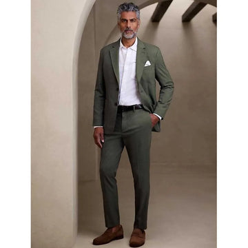 Elegant Green Suits for Men Notch Lapel 2 Piece Jacket Pants Male Clothing Slim Fit Formal Business Gentleman Blazers Sets