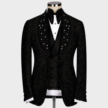 Smoking noir luxueux à perles pour homme – Blazer de bal élégant avec revers élégant pour mariages et événements formels – Grande taille disponible