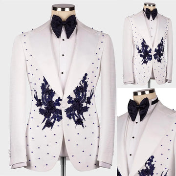 Trajes de boda elegantes para hombre, solapas de pico, apliques de cuentas, esmoquin para novio, fiesta de negocios, 2 piezas, blazer, pantalones, traje personalizado
