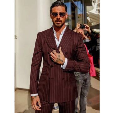 Trajes elegantes de verano, traje de rayas, conjunto de traje casual de dos piezas, ropa para hombre, novedad en trajes y blazers, ropa masculina, abrigo