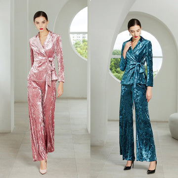 Tailored Women Pants Suits Spring Velvet Prom Party Wear Blazer For Wedding Loose Trousers 2 Pieces