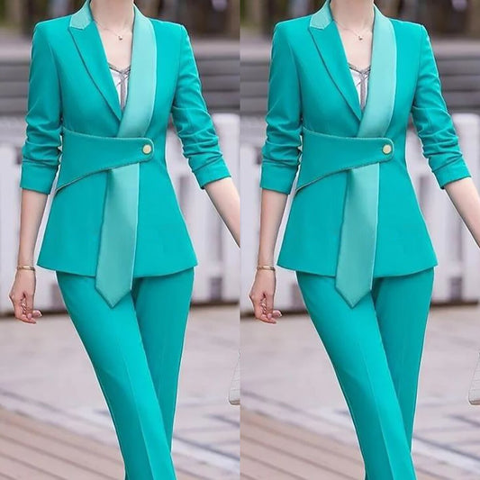 Ensemble blazer et pantalon slim pour femme, couleur bonbon, tenue de soirée, de mariage, 2 pièces